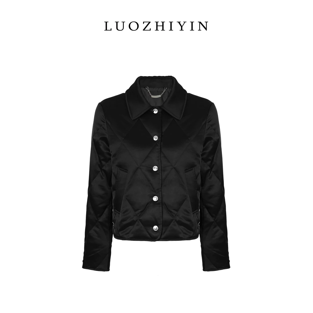 LUOZHIYIN/罗知音C311592TZ高级感翻领菱形格加厚白鹅绒羽绒服