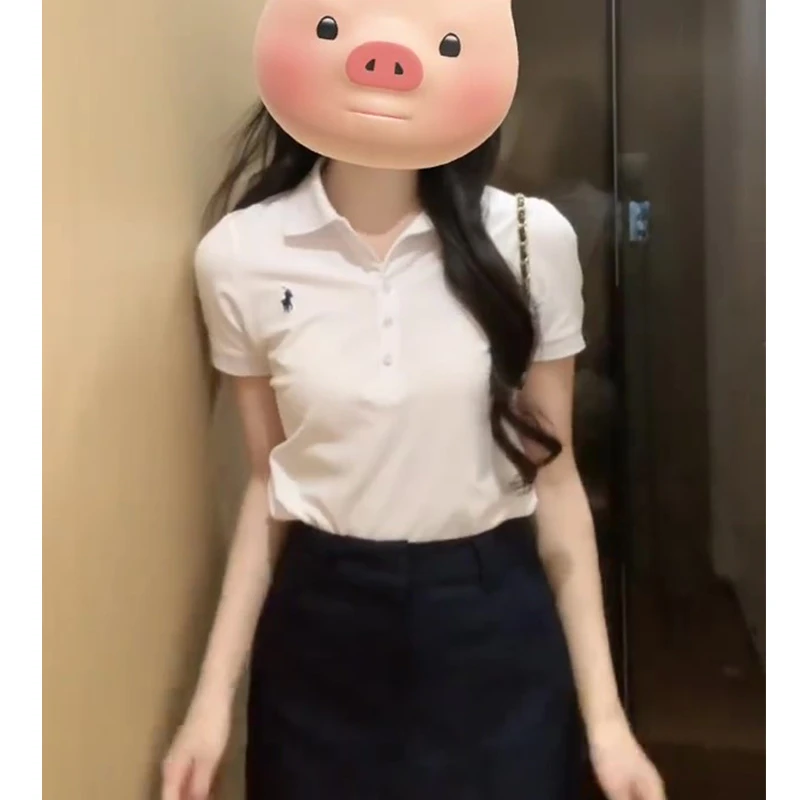 白色气质短袖polo衫女士夏季网红修身显瘦时尚百搭翻领T恤上衣潮