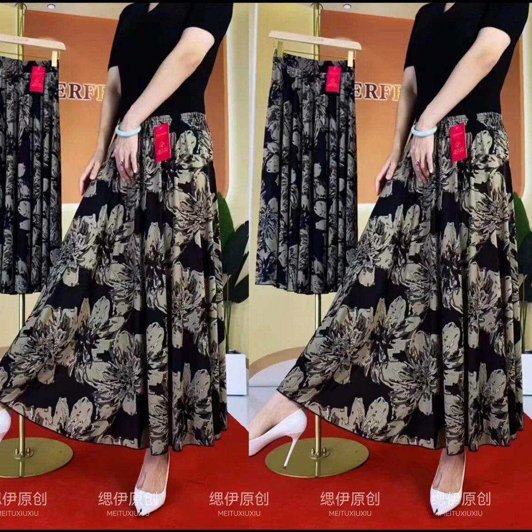 新款夏季爆款冰丝碎花中老年宽松妈妈装女装长款夏天薄款半身裙