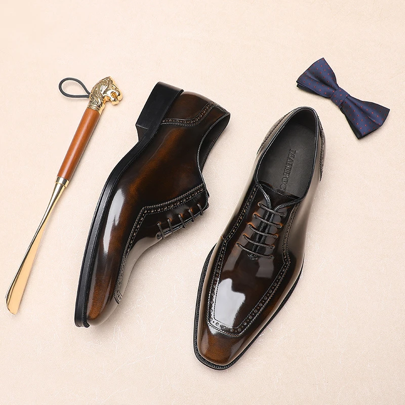 男士商务正装系带英伦布洛克皮鞋青年开边珠亮皮婚鞋男潮60050