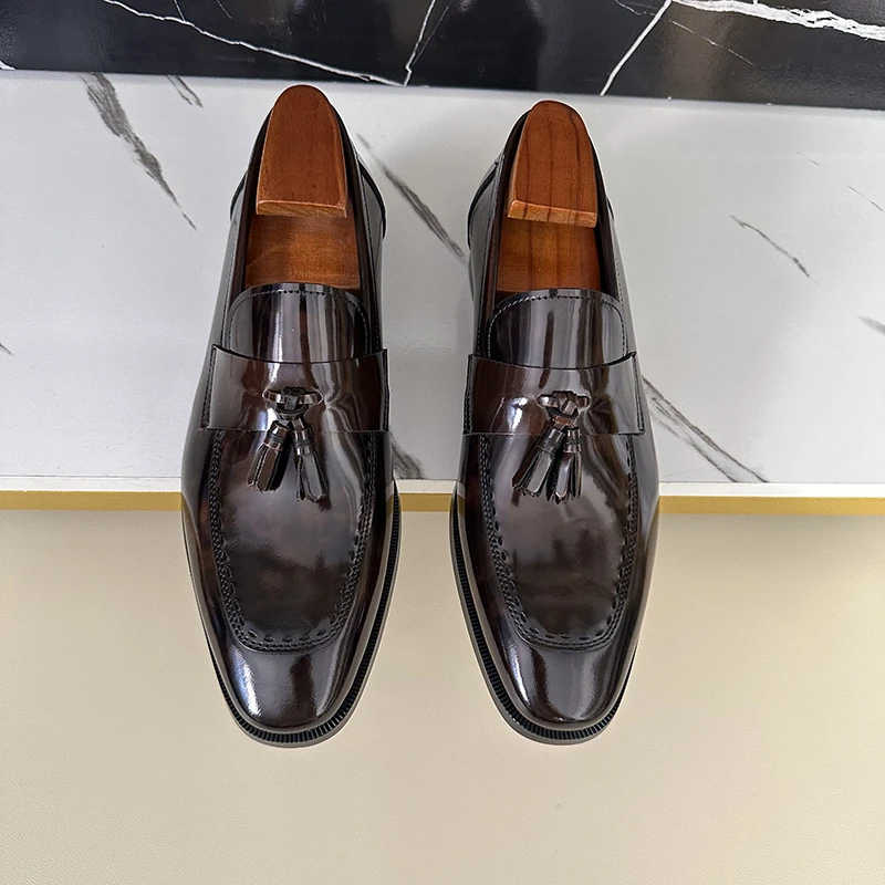 新款博物馆牛皮男士乐福鞋商务百搭显气质气场时尚亮面黑色皮鞋男