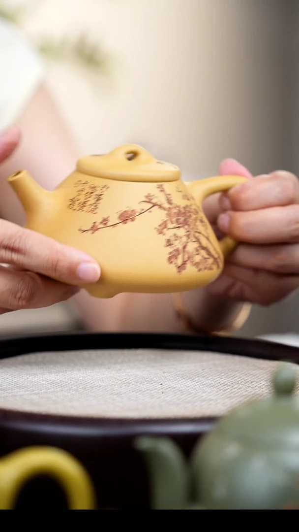 【闪购商品】紫砂茶壶黄金段子冶石瓢 梅花