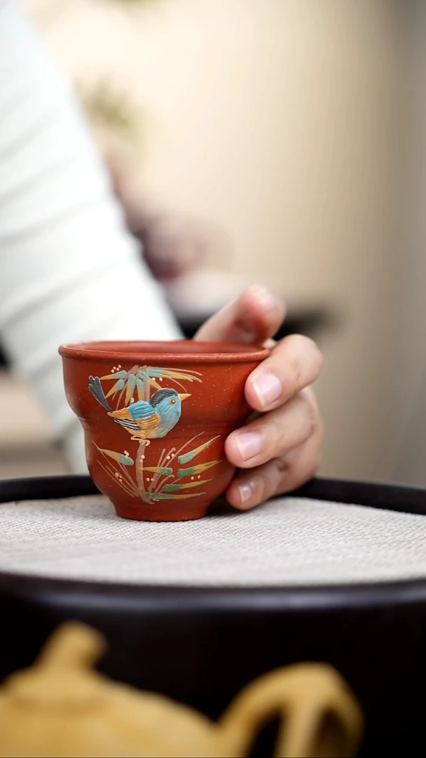 【闪购商品】紫砂茶壶降坡泥葫芦杯泥绘竹鸟