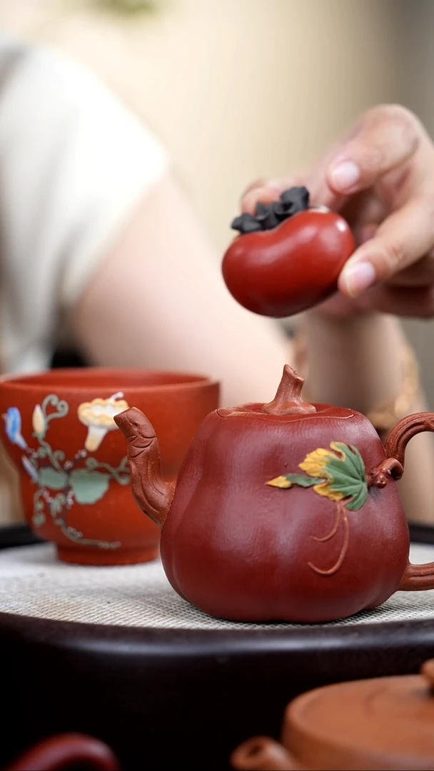 【闪购商品】紫砂茶壶朱泥粉浆南瓜壶+葫芦杯+红柿子