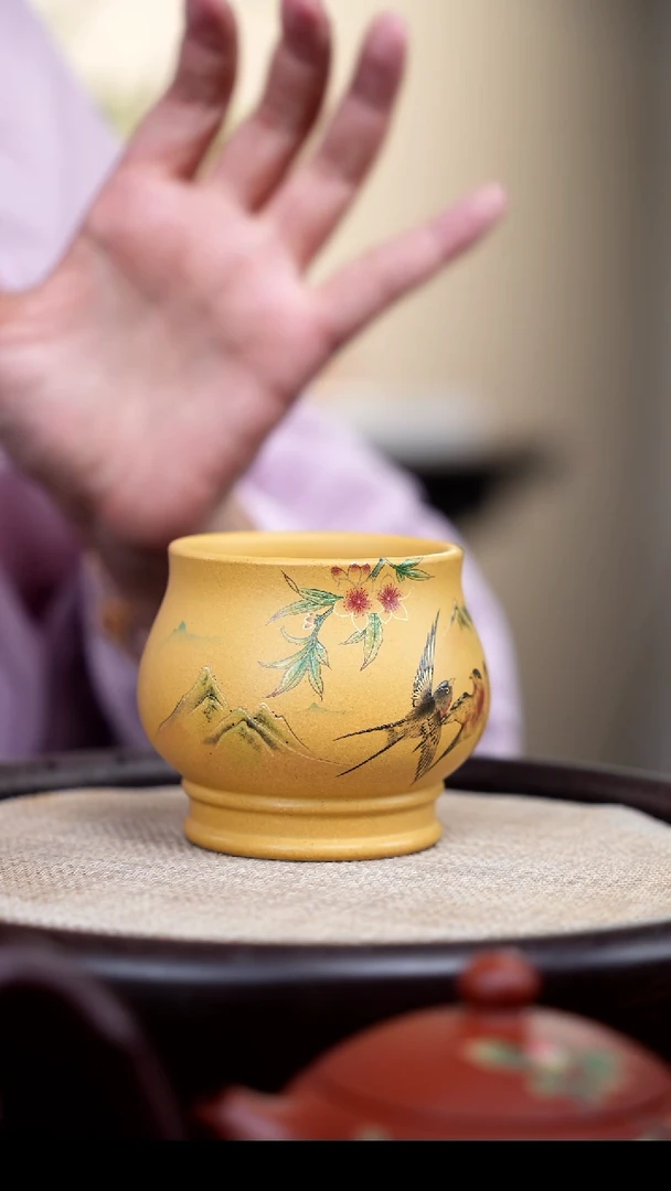 【闪购商品】紫砂茶壶黄金段将军杯彩绘燕子