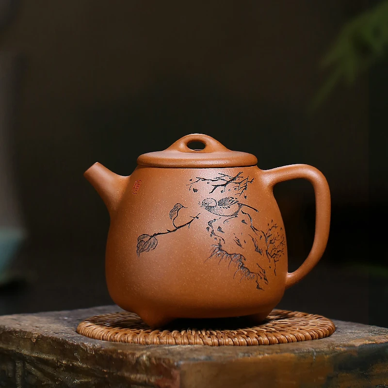 壶说砂 宜兴紫砂壶纯全手工原矿段泥 花鸟高石瓢壶泡茶壶茶具套装