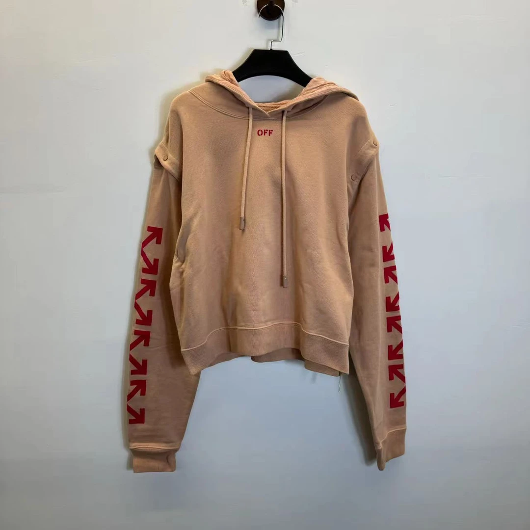 99新 OFF-WHITE ow藕粉色拼接帽衫/L码