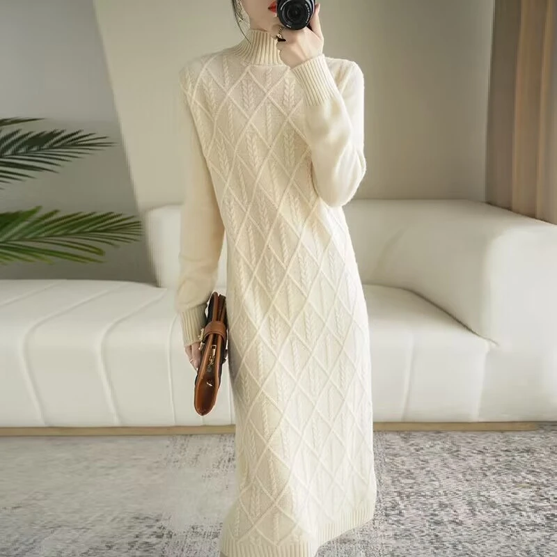 【凰雅专属】针织连衣裙女中长款过膝宽松显瘦打底毛衣裙子