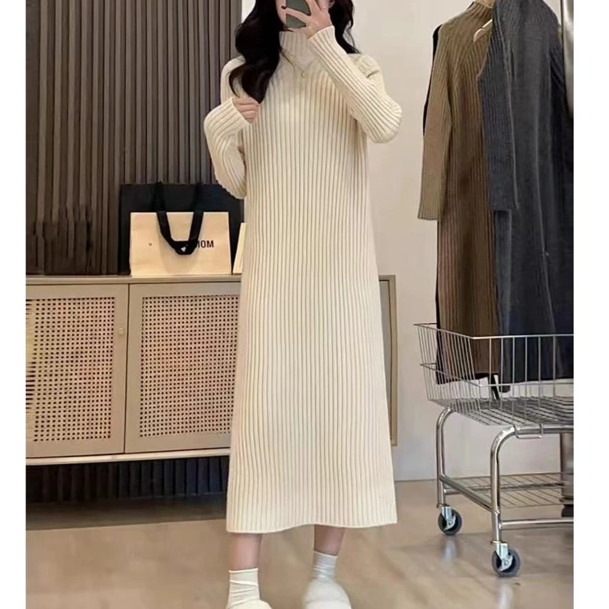 mulisha/穆丽莎法式高级感半高领长袖针织连衣裙女秋冬季新款内搭