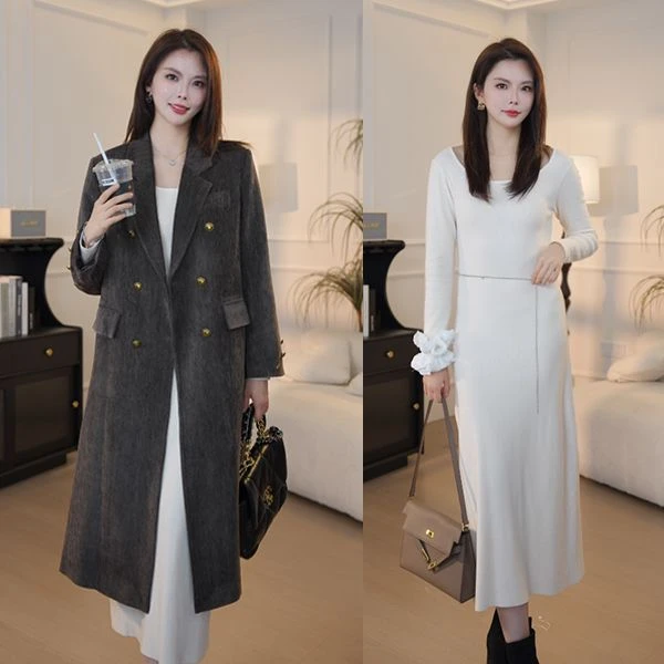 mulisha/穆丽莎法式方领新款纯色针织连衣裙内搭优雅直筒针织裙女