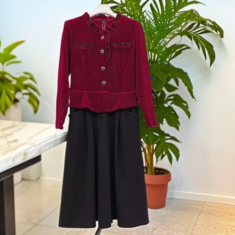 【A511】女士秋季新款时尚长袖洋气高端气质修身显瘦假两件连衣裙