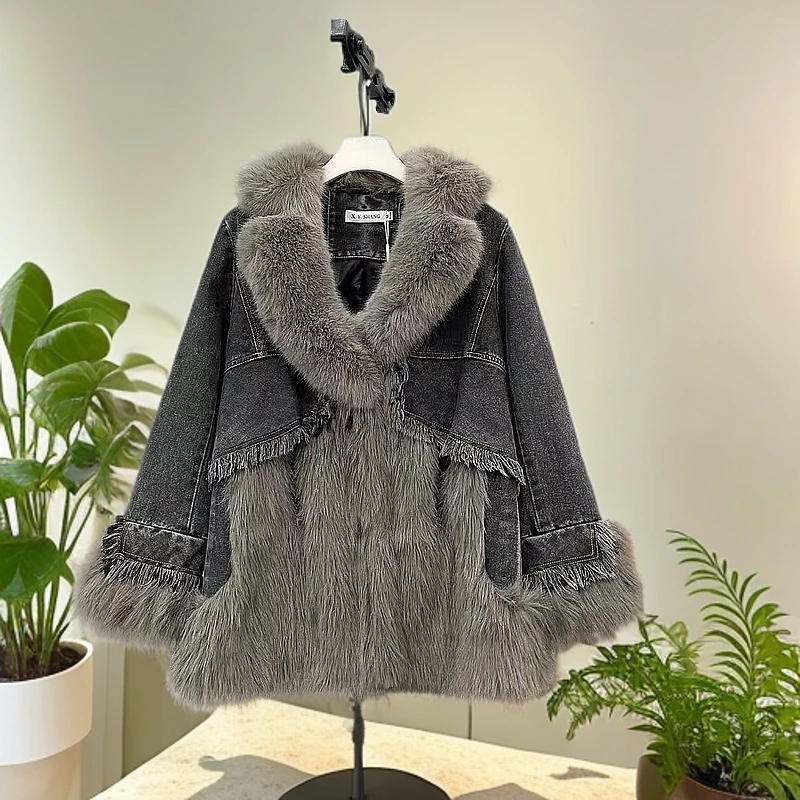 【A535】女士冬季新款时尚气质显瘦高端洋气牛仔拼接羽绒棉服