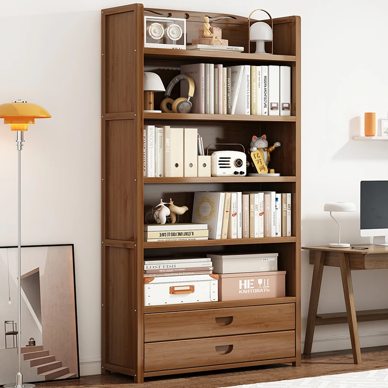 龙谋楠竹书架落地多层置物架儿童书柜子简约客厅书本收纳储物柜
