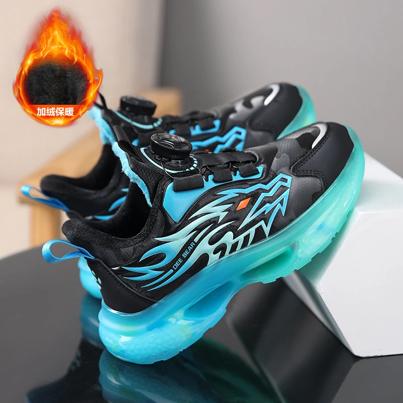 卡酷黄蜂童鞋男童冬季新款皮面儿童运动鞋中大童男孩加绒保暖棉鞋