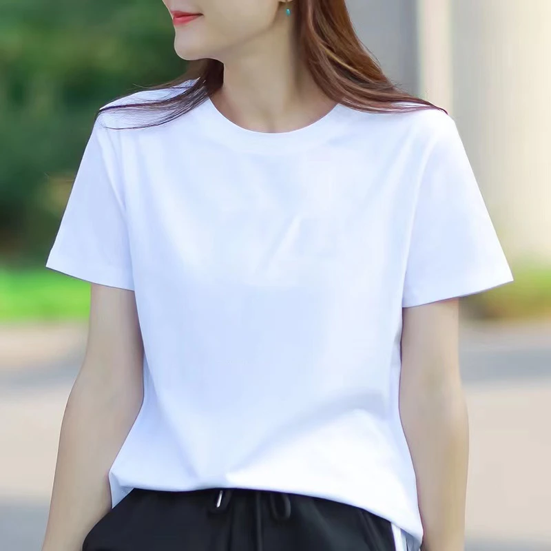 正肩短袖T恤女宽松圆领上衣大码女士女装显瘦上衣夏季遮纯白t恤女