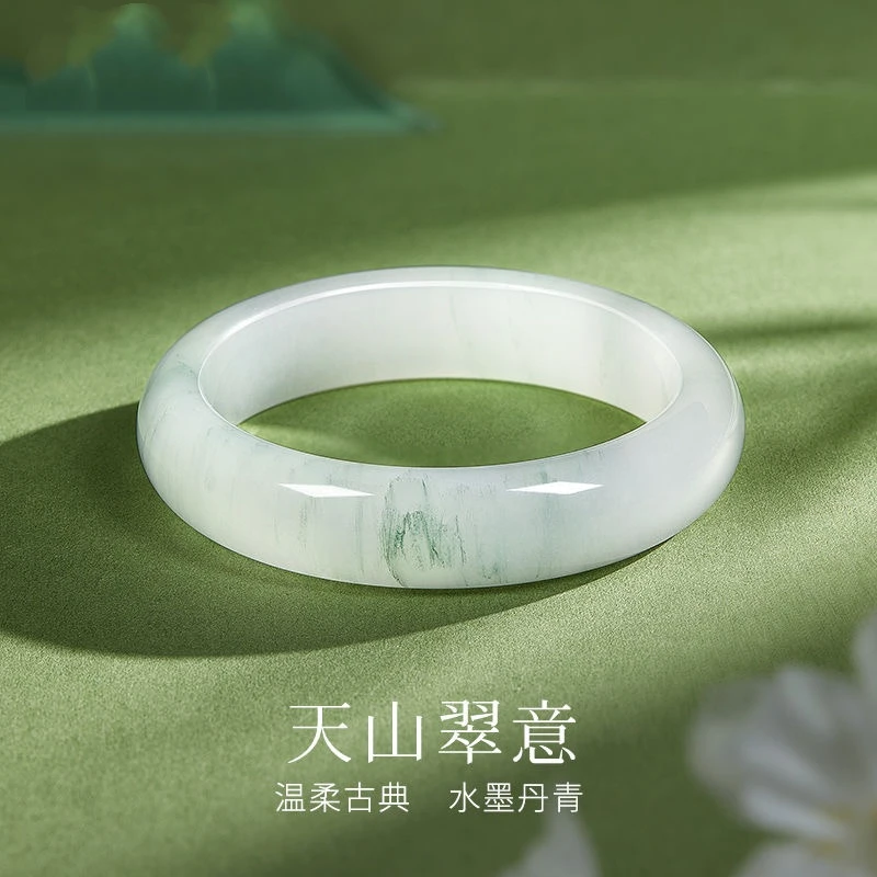 龙纹石英质玉新疆金丝玉白色玉手镯小众温柔精致饰品玉珠宝饰品