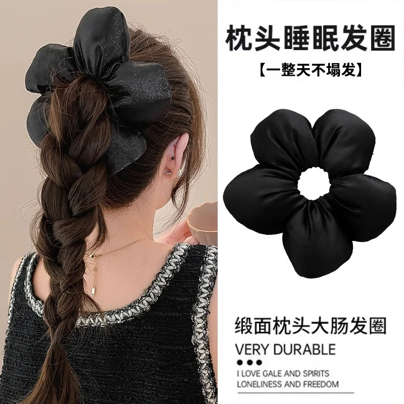 超大号立体填充花朵发圈女2024新款高级缎面丸子头马尾发绳发饰