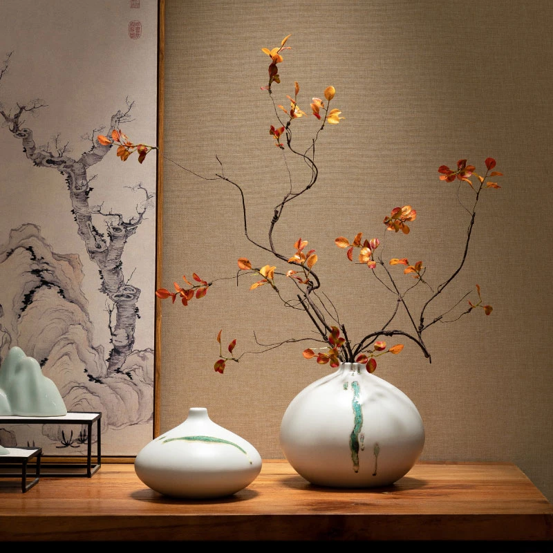 餐桌干花细口花瓶摆件简约客厅电视柜插花装饰品景德镇花瓶陶瓷