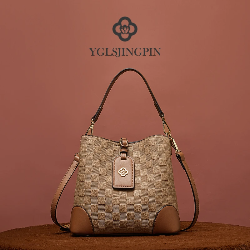YGLS 轻奢品牌 时尚百搭竖款水桶包潮流女士手提单肩斜挎包6799