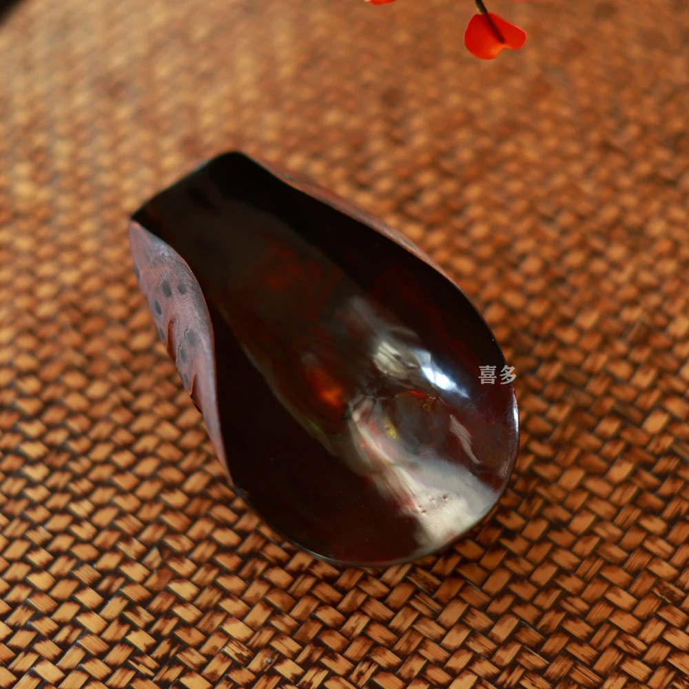 匠人竹根雕大漆鎏金茶则赏茶荷竹茶碟功夫茶具茶道配件贝壳海螺款