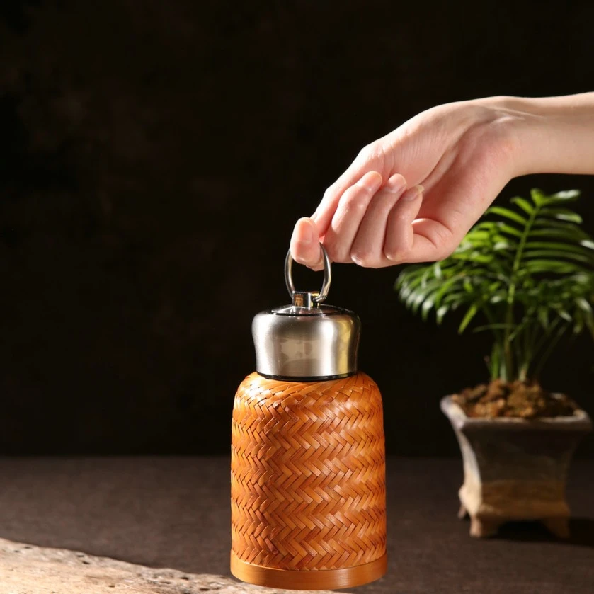 竹编保温杯旅行便携竹制迷你不锈钢陶瓷内涂保温茶杯便携式创意