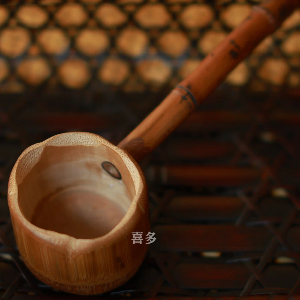 手工竹雕梅花茶勺老竹根手柄茶道零配件2-3人小茶台小型