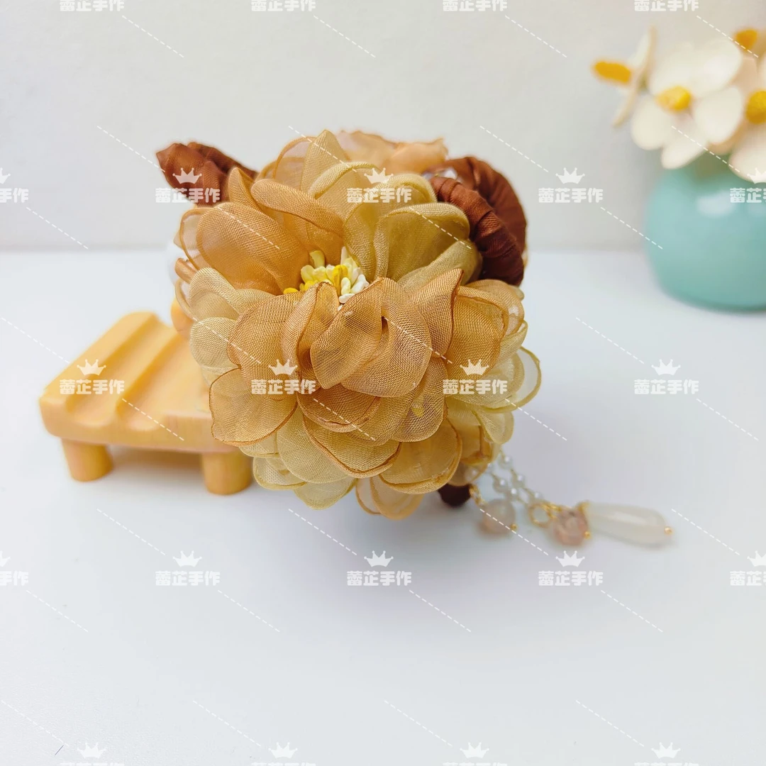 超仙网纱干枯玫瑰花朵抓夹女高级感鲨鱼夹2024新款后脑勺发夹发饰