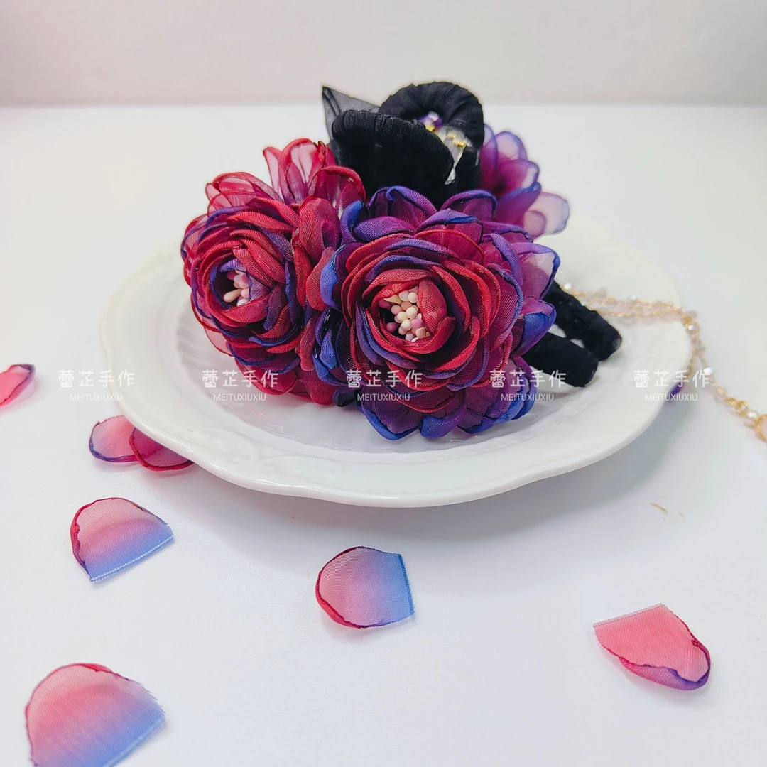 女春季新款花瓣流苏发夹森系小清新抓夹红色后脑勺鲨鱼夹发饰头饰