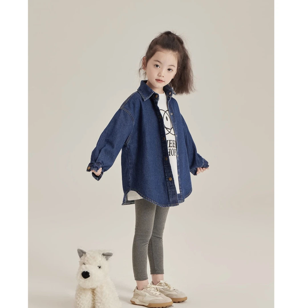 儿童牛仔外套春秋装2023新款韩版宽松女童洋气休闲翻领中大童衬衫