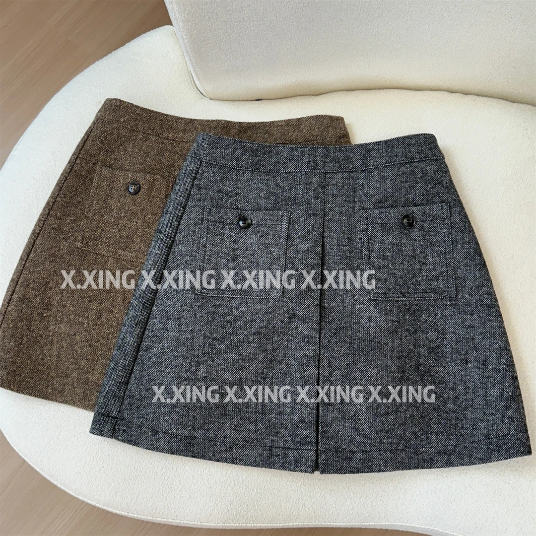 X.x.新款毛呢半裙A字短裙休闲百搭时尚高腰显瘦百搭裙裤C31-2229