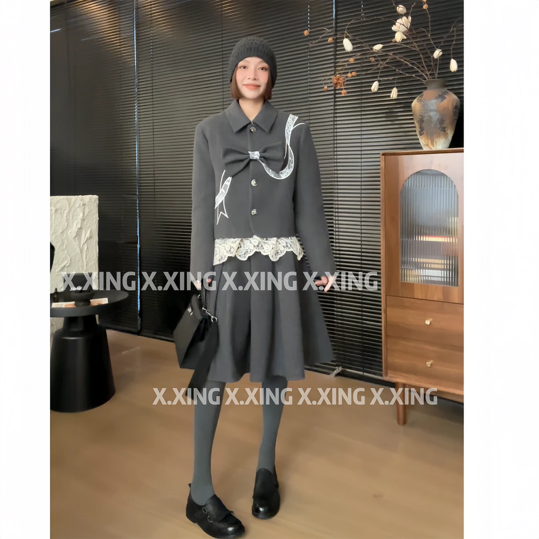 X.x.冬季新款蝴蝶结气质小香风外套时尚高级感短款上衣C50-72886