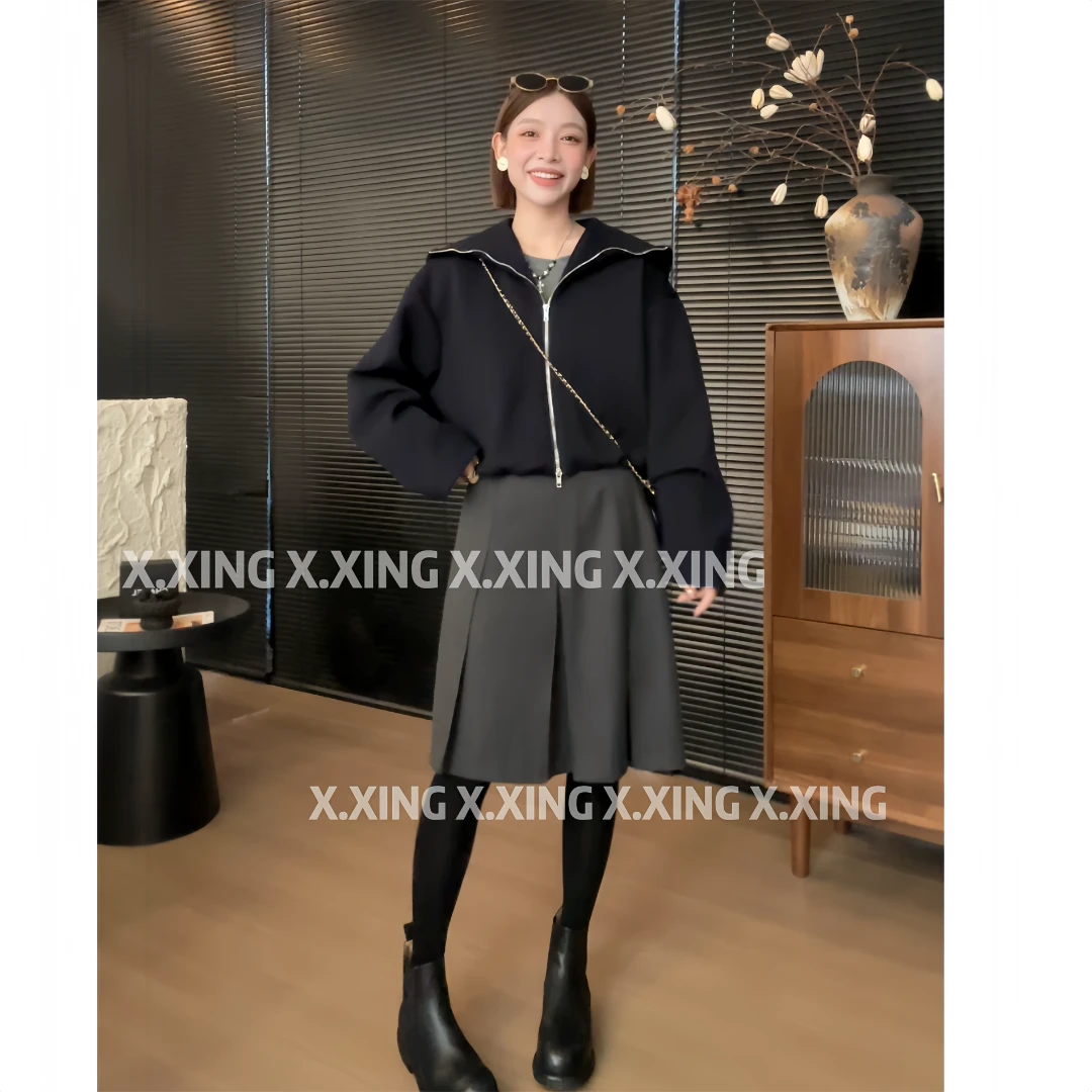 X.x.韩系高级感海军领减龄短款卫衣外套女休闲夹克上衣潮C31-2175