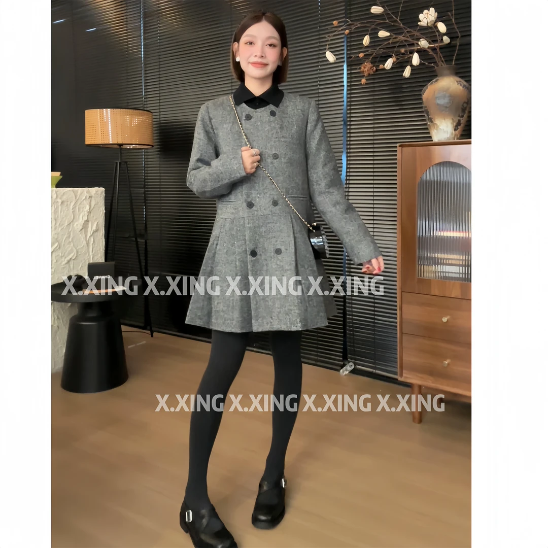 X.x法式小香风连衣裙女新款保暖时尚显瘦气质百褶裙C31-2279