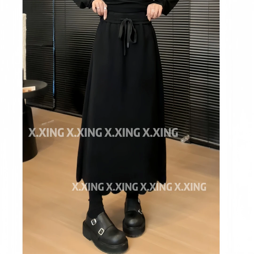 X.x.时尚松紧腰抽绳半身裙女高腰显瘦百搭休闲a字中长裙C31-2181