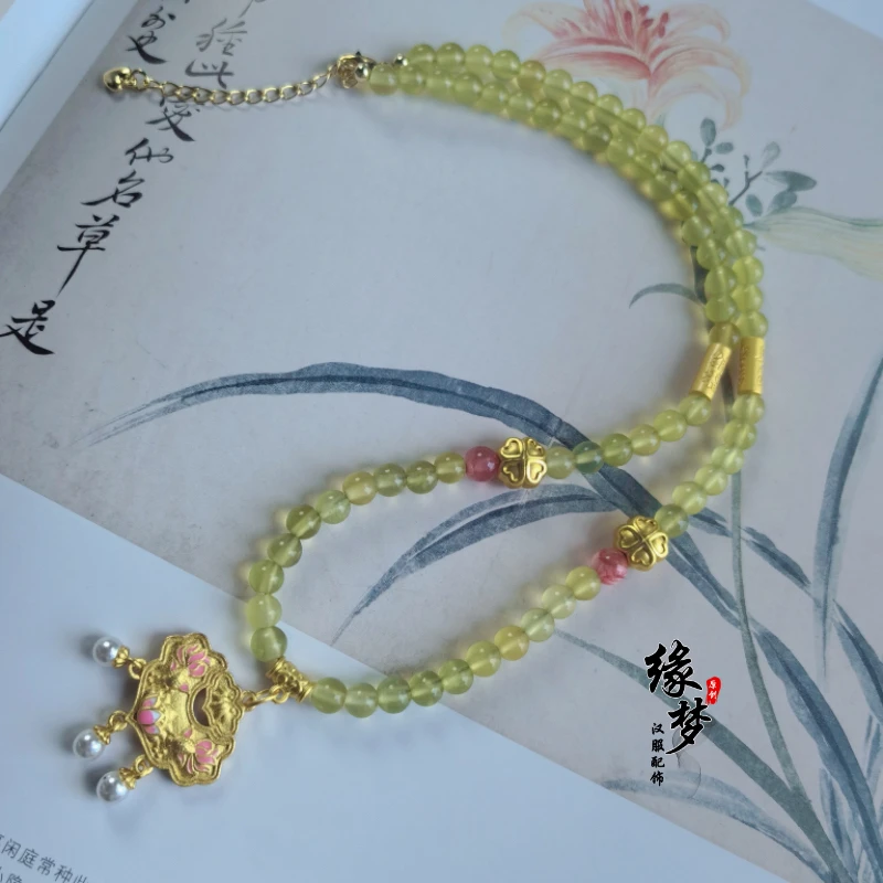 【长安】沙金荷花如意短璎珞新中式国潮复古汉服配饰百搭饰品原创女