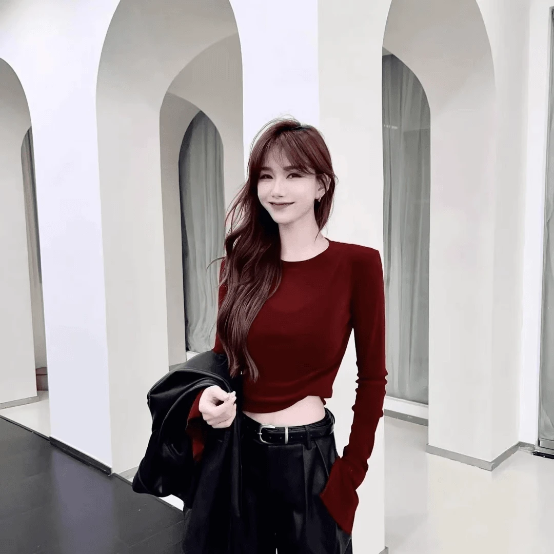 新款轻奢法式气质复古2024秋冬开叉袖丝绒上衣圆领打底衫时尚T恤