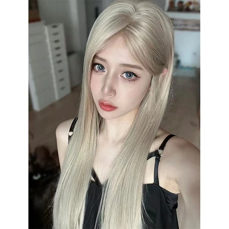 仿真大头皮【柠檬挞】辣妹直发假发女蓬松随意分发缝新工艺假发头套