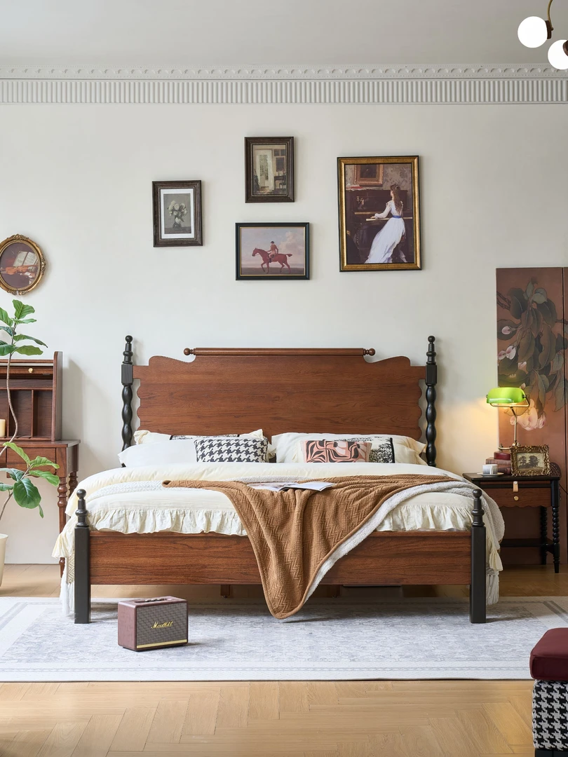 中古风红橡大木床法式复古实木爱德华实木床1.8米x2.0米双人床