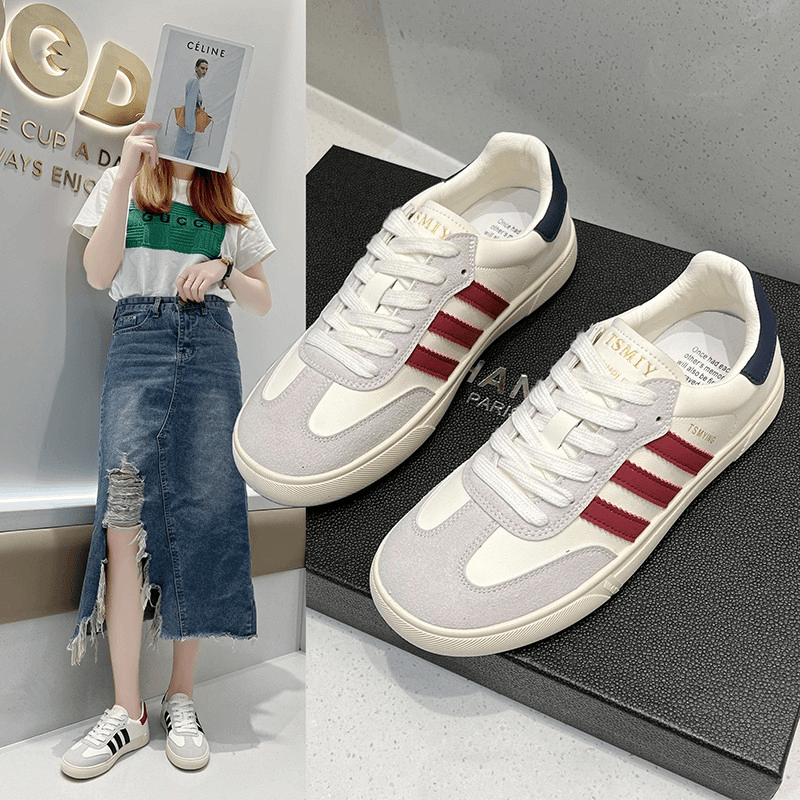 百搭小白鞋女2023新款校园风高颜值平底皮面鞋子女鞋休闲鞋德训鞋