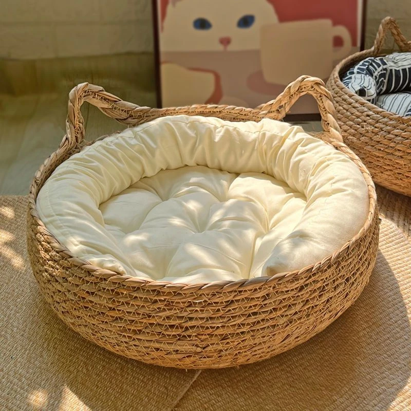 猫窝四季通用夏季凉窝猫抓板藤编可拆洗夏天兔子窝猫猫用品编织垫