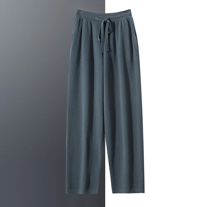 68支精纺3股100%纯山羊绒薄款休闲直筒裤春夏运动外穿裤子