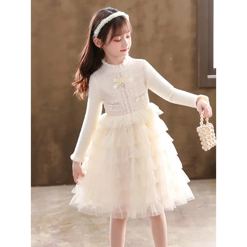 女童加厚连衣裙冬装新款秋冬新年公主裙girl dress冬款儿童蛋糕裙