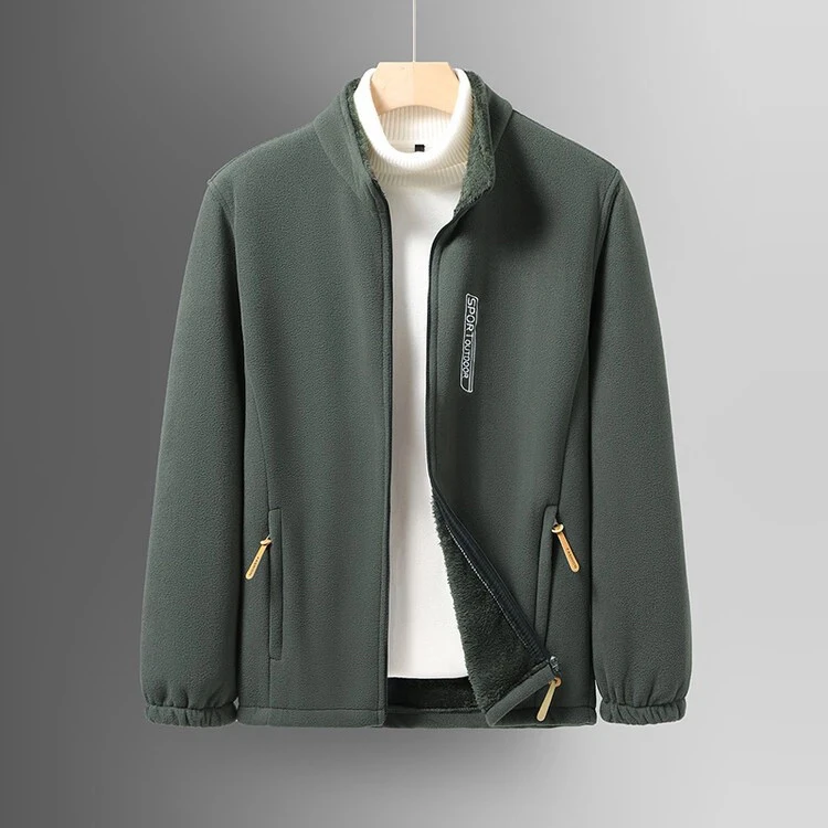 68118户外冬装男士摇粒绒外套保暖抓绒卫衣中年秋冬加绒加厚上衣