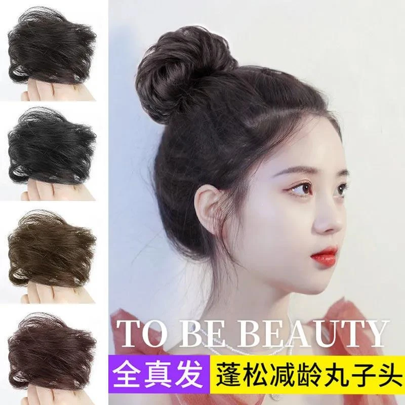 丸子头假发圈可爱古风花苞头花发包真发蓬松自然懒人盘发神器发饰