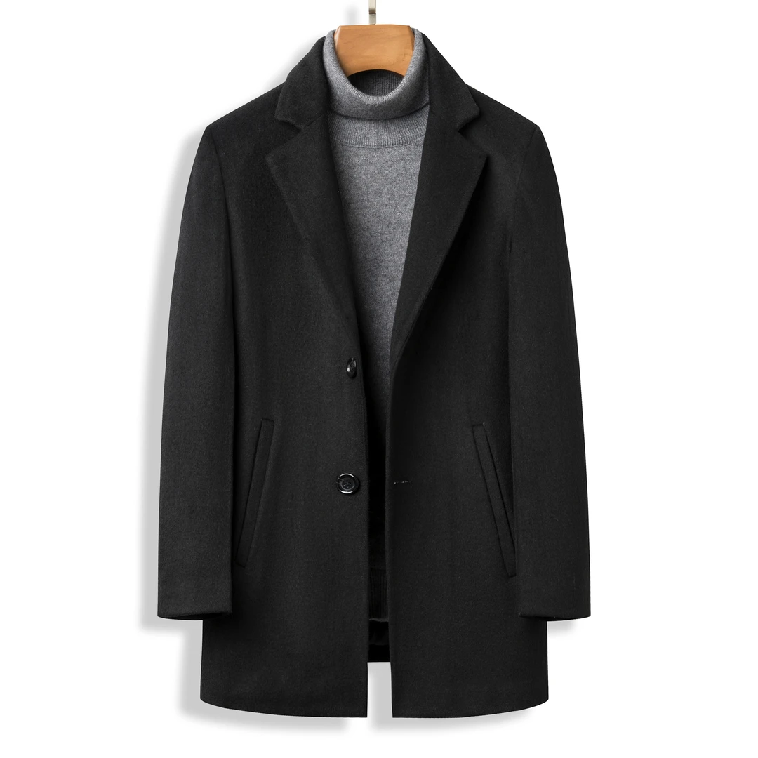 秋冬季新款毛呢西装男士休闲加棉中长款风衣韩版羊毛呢子大衣外套