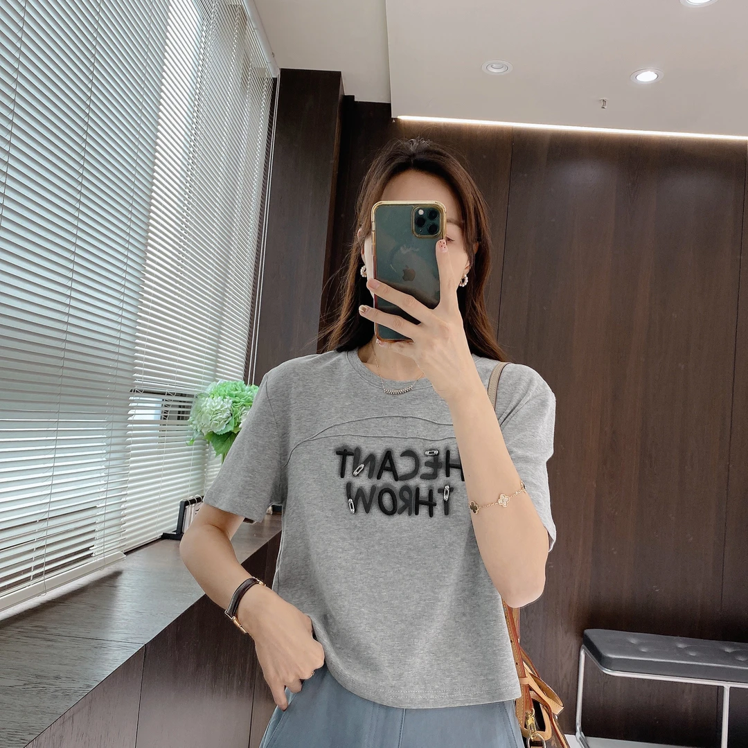 IMFLY金小金自制 T恤DYW6820字母短袖女显瘦百搭高腰短款上衣