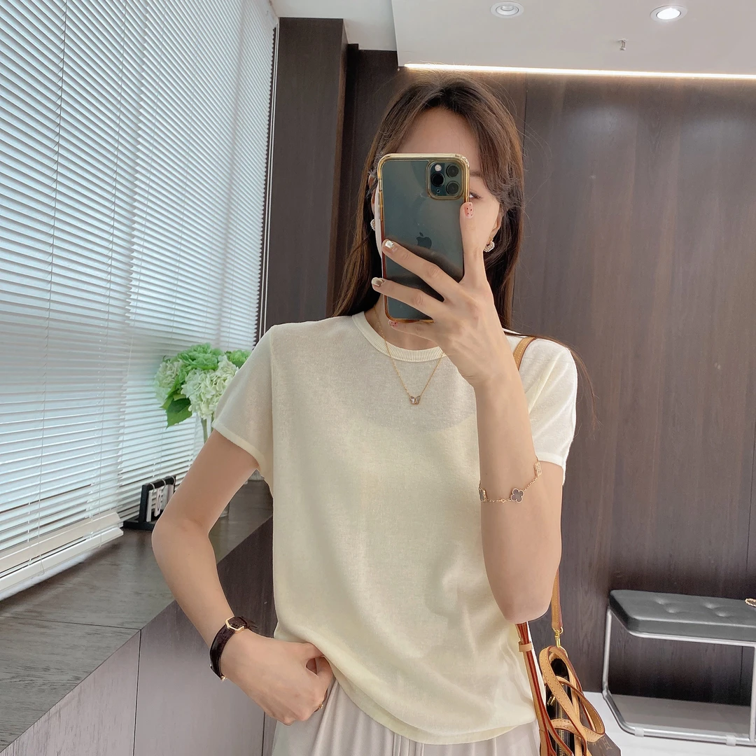 IMFLY金小金自制针织衫DYW6698透气短袖女夏季薄款圆领休闲上衣