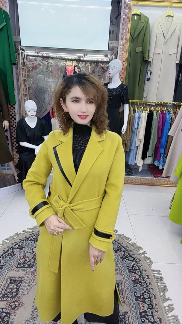 时尚驼色双面羊毛大衣女中长款修身减龄毛呢外套