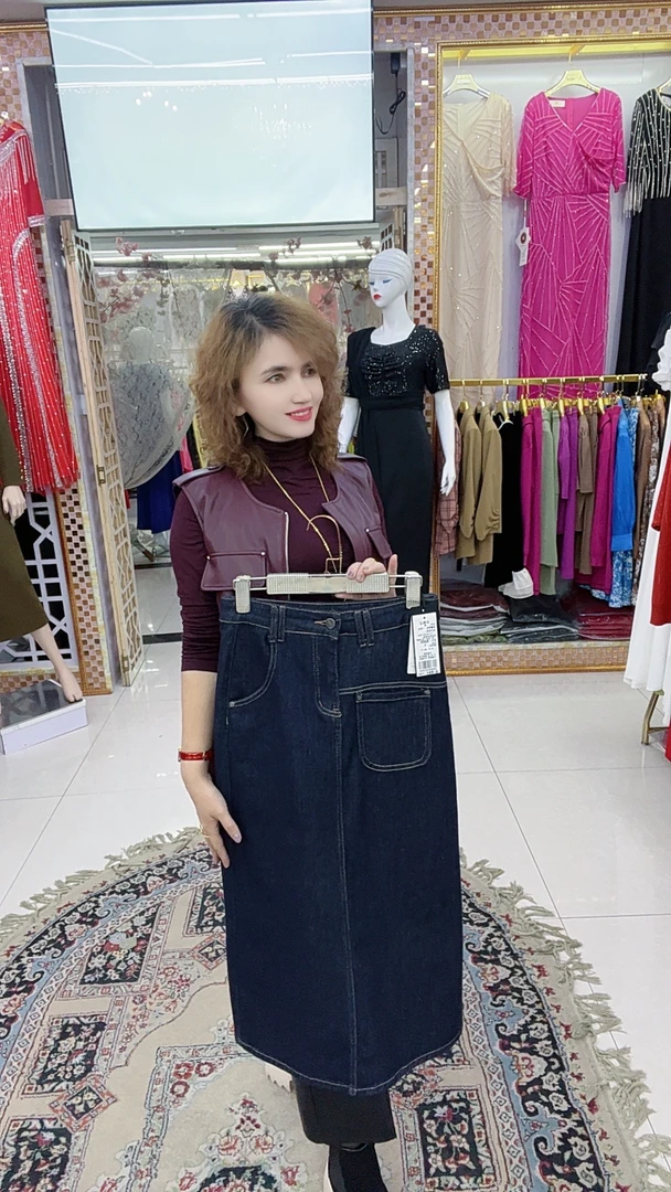 MODA KIZ新款高腰牛仔半身裙显瘦设计感通勤百搭