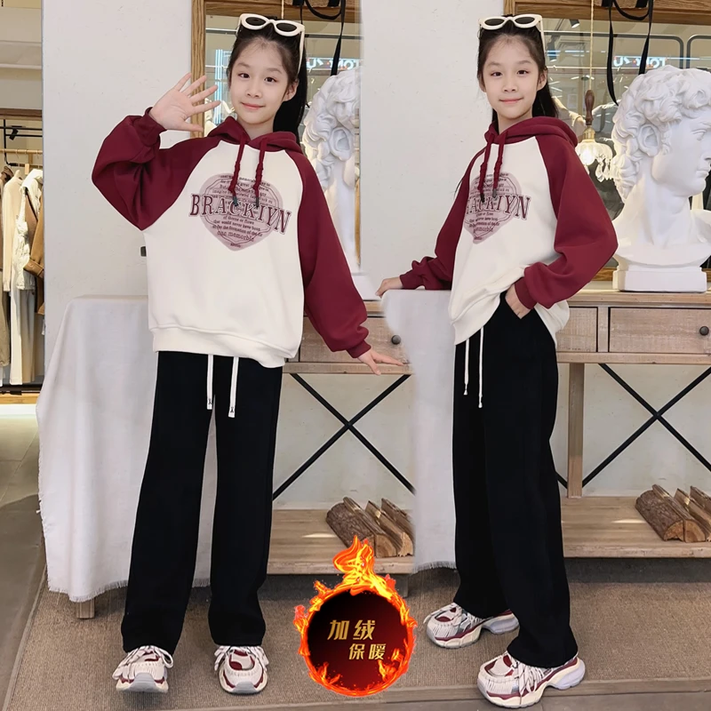 女童裤子2025冬季新款加绒窄版裤韩版直筒裤中大童学生宽松休闲裤